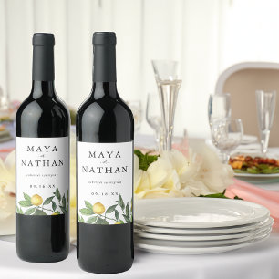 Étiquette Pour Bouteilles De Vin Mariage personnalisé de verdure de citron d'été