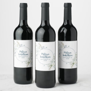 Étiquette Pour Bouteilles De Vin Mariage personnalisé fleurs blanches aquarelle rom