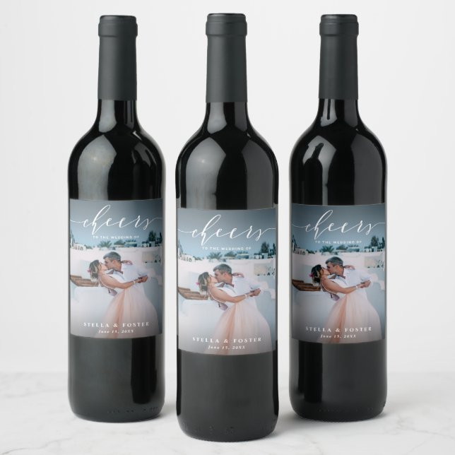 Étiquette Pour Bouteilles De Vin Mariage photo de script blanc élégant (Bouteilles)