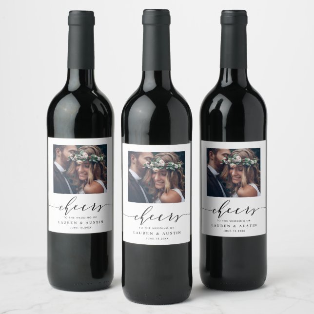 Étiquette Pour Bouteilles De Vin Mariage photo de script noir moderne (Bouteilles)