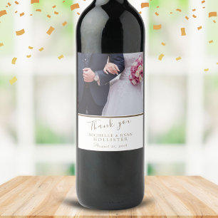 Étiquette Pour Bouteilles De Vin Mariage Photo Merci Élégant Personnalisable