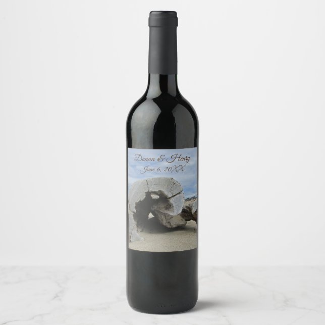 Étiquette Pour Bouteilles De Vin Mariage plage magnifique bois flotté photo Océan (Devant)