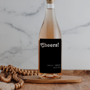 Étiquette Pour Bouteilles De Vin Mariage Retro Chic moderne Black Cheers