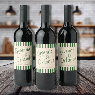 Étiquette Pour Bouteilles De Vin Mariage Rétro Minimaliste Rayures Vert Bouteille