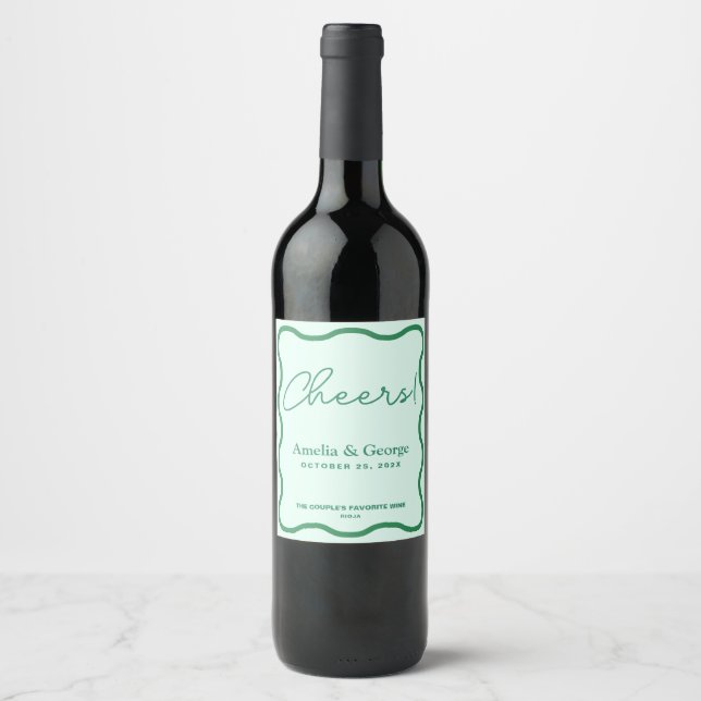 Étiquette Pour Bouteilles De Vin Mariage rétro Mint Wavy (Devant)