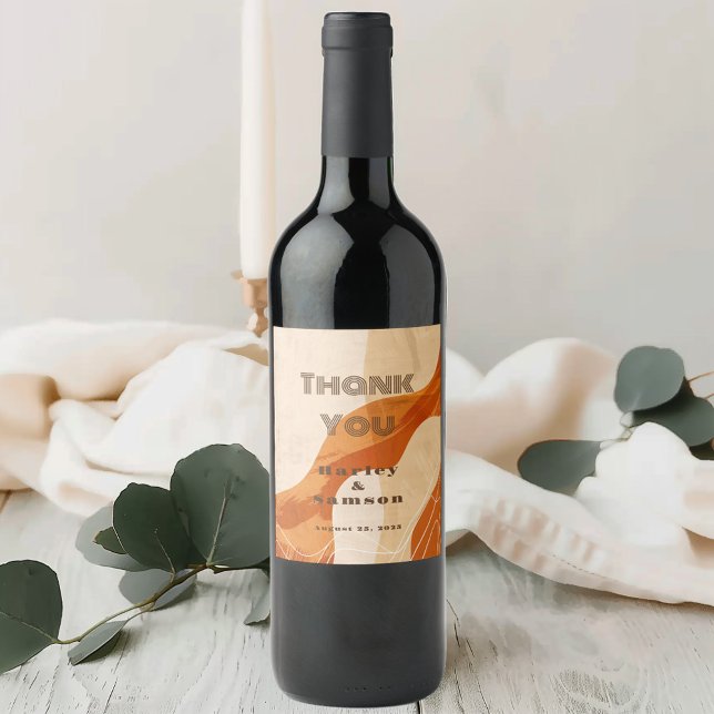Étiquette Pour Bouteilles De Vin Mariage rétro orange brûlé (Créateur téléchargé)