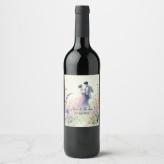 Étiquette Pour Bouteilles De Vin Mariage romantique pastel n°1