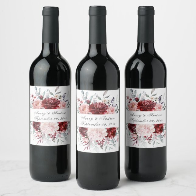 Étiquette Pour Bouteilles De Vin Mariage rose Bourgogne personnalisé (Bouteilles)