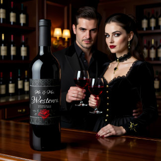 Étiquette Pour Bouteilles De Vin Mariage Rose Gothique Noir Damassé