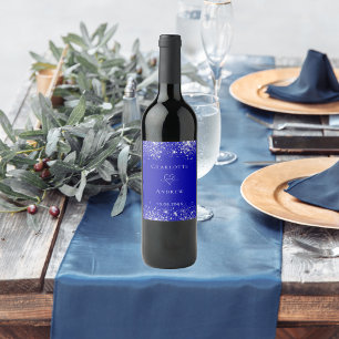 Étiquette Pour Bouteilles De Vin Mariage royal bleu argent parties scintillant mari