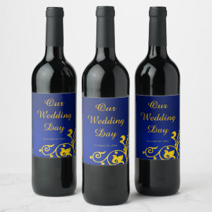 Étiquette Pour Bouteilles De Vin Mariage Royal Blue et Gold