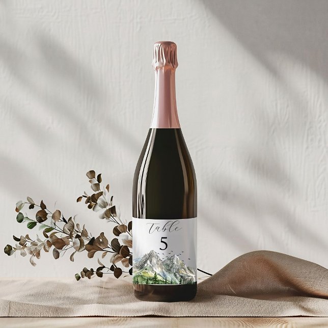 Étiquette Pour Bouteilles De Vin Mariage Rustique de la forêt de montagne de bois (Créateur téléchargé)