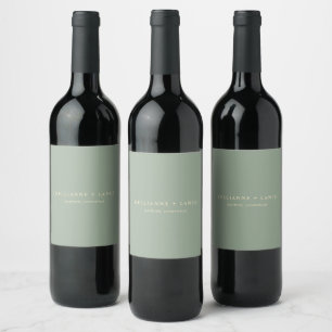 Étiquette Pour Bouteilles De Vin Mariage Simple Vert Sauge Moderne