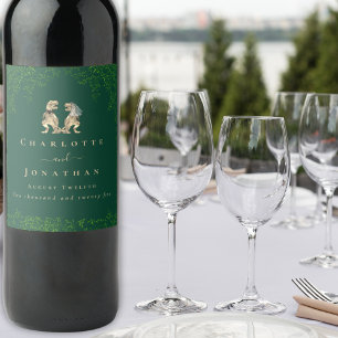 Étiquette Pour Bouteilles De Vin Mariage sur le thème des dinosaures Vert foncé
