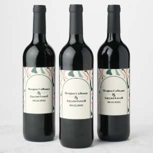 Étiquette Pour Bouteilles De Vin Mariage Vert Menthe Et Rose Tourbillon Rétro