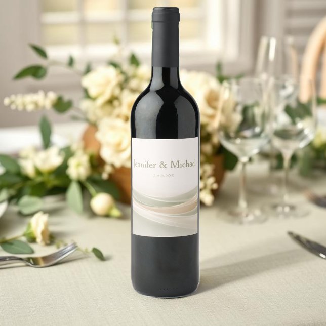 Étiquette Pour Bouteilles De Vin Mariage Vert Sauge et Ivoire (Sage Green and Ivory Wedding Wine Label)