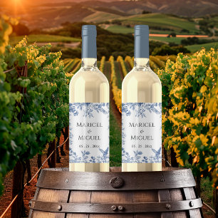 Étiquette Pour Bouteilles De Vin Mariage Vintage Toile Bleue