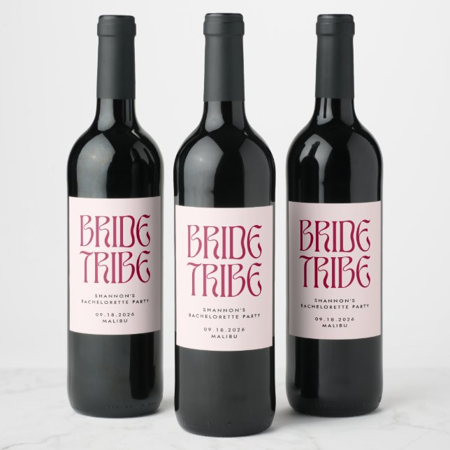 Étiquette Pour Bouteilles De Vin Mariée Tribe Bold Pink Magenta Bachelorette (Bouteilles)