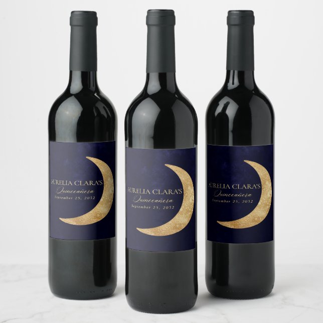 Étiquette Pour Bouteilles De Vin Marine bleu et lune d'or Quinceañera (Bouteilles)