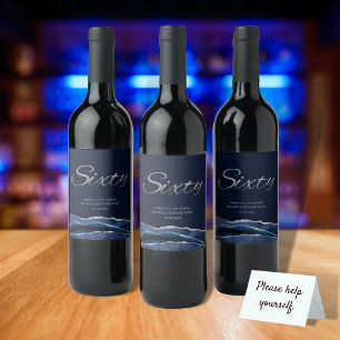 Étiquette Pour Bouteilles De Vin Marine Blue Silver Agate 60e Anniversaire Vin Étiq
