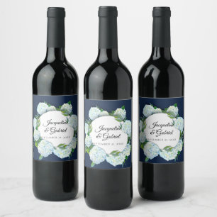 Étiquette Pour Bouteilles De Vin Marine Floral Blanc Hydrangea Élégant Mariage rust