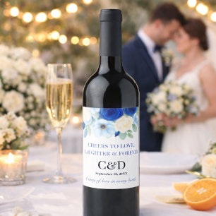 Étiquette Pour Bouteilles De Vin Marine Royal Bue Mariage Aquarelle couleur ivoire