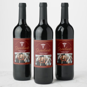 Étiquette Pour Bouteilles De Vin Maroon Gold Médicale School Photo Graduation Party
