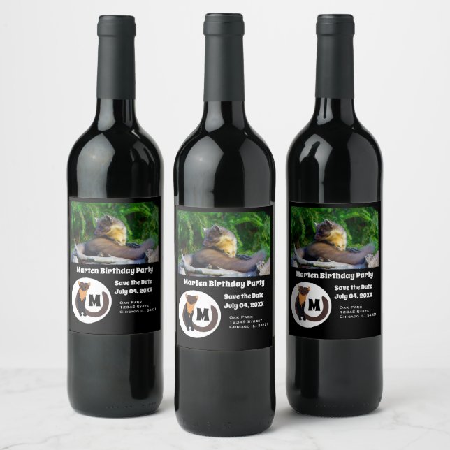 Étiquette Pour Bouteilles De Vin Marten Anniversaire de la fête Photo Monogramme (Bouteilles)
