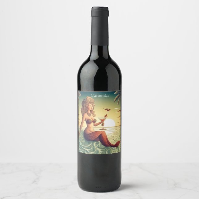 Étiquette Pour Bouteilles De Vin Martini Classy Mermaid Thunder_Cove (Devant)