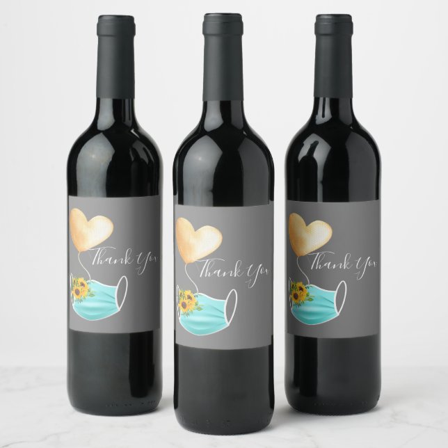 Étiquette Pour Bouteilles De Vin Masque Visage Covid & Merci Fleurs (Bouteilles)