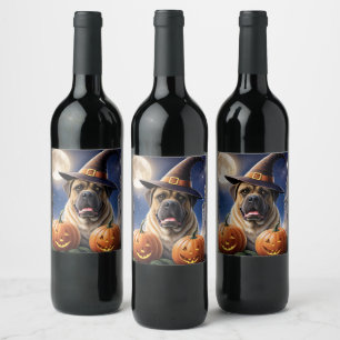 Étiquette Pour Bouteilles De Vin Mastiff Dogue anglais Halloween