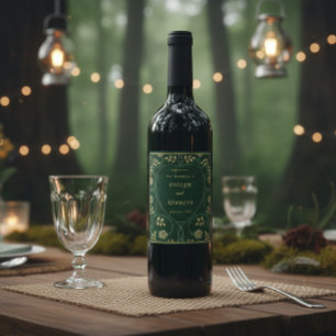 Étiquette Pour Bouteilles De Vin Médiéval Gold Floral Coeurs et Mariage d'épée