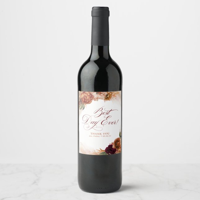 Étiquette Pour Bouteilles De Vin Meilleur Jour Jamais Terracotta Floral Mariage Fav (Devant)