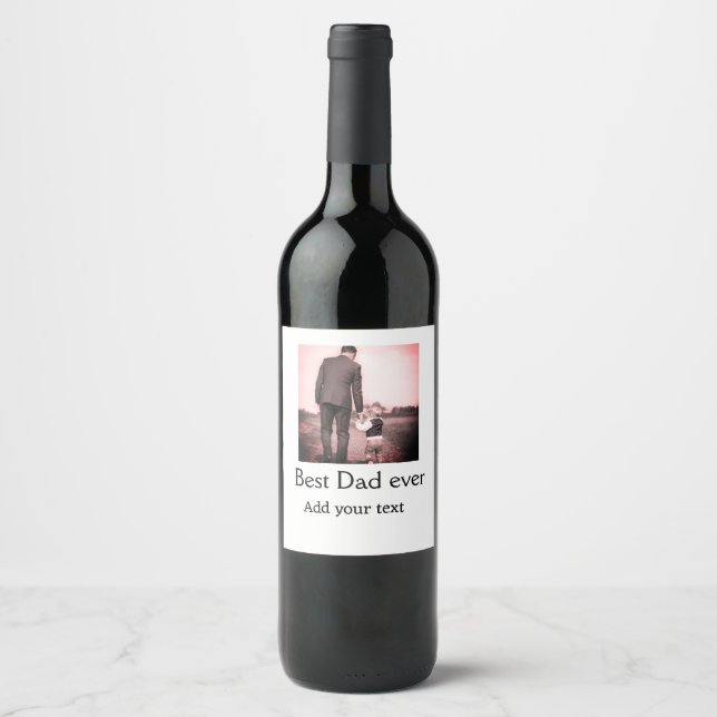 Étiquette Pour Bouteilles De Vin Meilleur papa jamais ajouter nom image fête des pè (Devant)