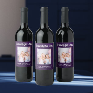 Étiquette Pour Bouteilles De Vin Meilleurs amis photo violet noms fête