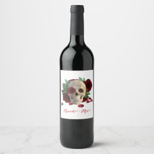 Étiquette Pour Bouteilles De Vin Memento Mori. Crâne aux roses rouges