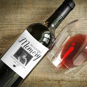 Étiquette Pour Bouteilles De Vin Mémorial de photo de cœur personnalisé moderne
