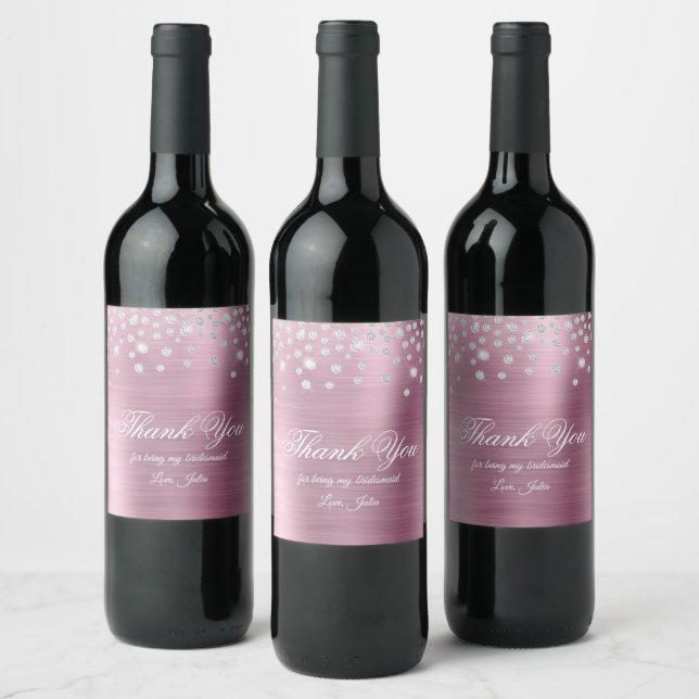 Étiquette Pour Bouteilles De Vin Merci à huile rose brillant Diamant (Bouteilles)