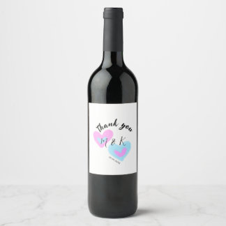 Étiquette Pour Bouteilles De Vin MERCI cœur bleu rose nom couple date de mariage