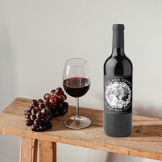 Étiquette Pour Bouteilles De Vin Merci de couronne de rose blanche M & Mme mariage  (Créateur téléchargé)