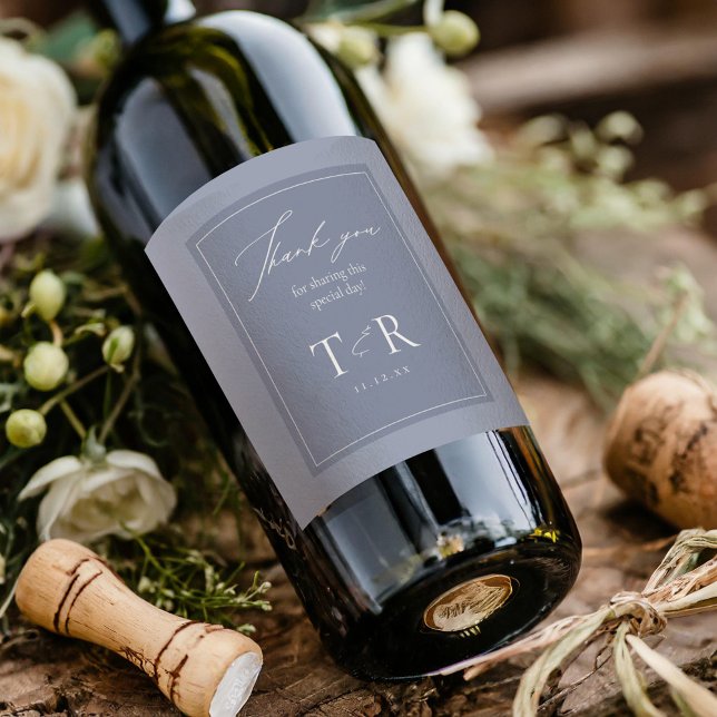 Étiquette Pour Bouteilles De Vin Merci de Mariage bleu Dusty bicolore ID1102 (Créateur téléchargé)