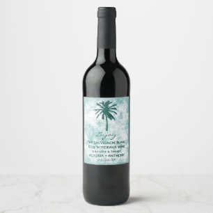 Étiquette Pour Bouteilles De Vin Merci de mariage tropical Palm Tree Beach