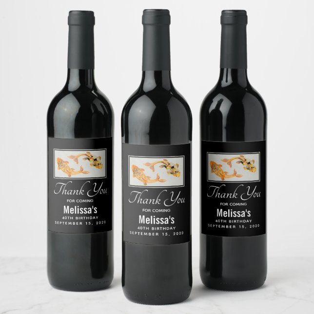 Étiquette Pour Bouteilles De Vin Merci de poisson Gold Koi élégant (Bouteilles)