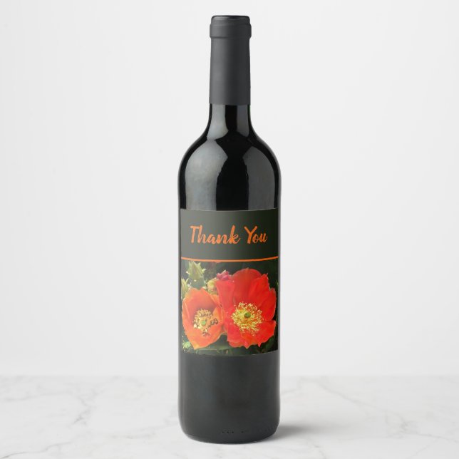 Étiquette Pour Bouteilles De Vin Merci Fleurs de cactus brillantes Appréciation (Devant)