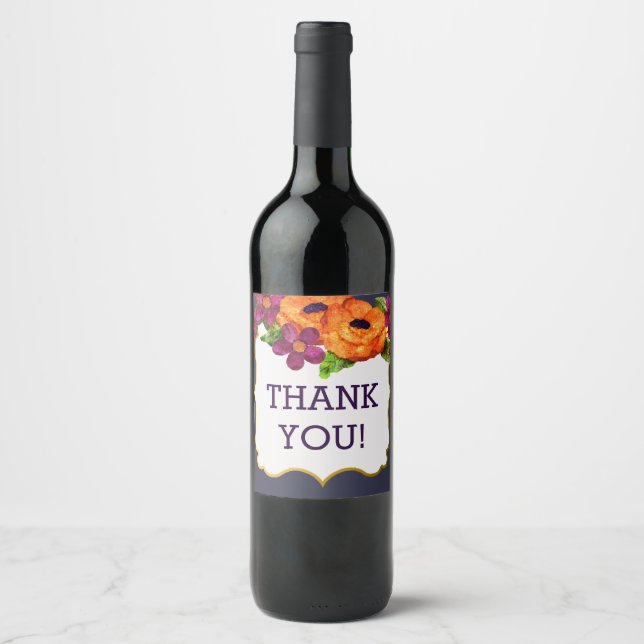 Étiquette Pour Bouteilles De Vin Merci! Fleurs N'Importe Quelle Occasion Vin Étique (Devant)