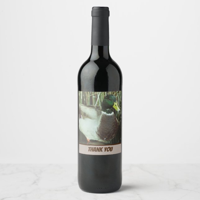 Étiquette Pour Bouteilles De Vin Merci Mallard Canard Photo Nature Lake Bird (Devant)