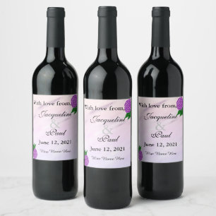 Étiquette Pour Bouteilles De Vin Merci Mariage d'aquarelle florale pourpre