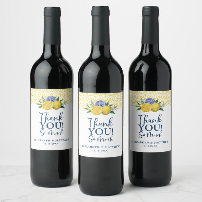 Étiquette Pour Bouteilles De Vin Merci Mariage de citron à fleurs (Bouteilles)