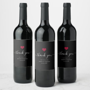 Étiquette Pour Bouteilles De Vin Merci moderne Script Bourgogne Red Heart Mariage