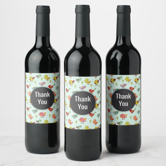 Étiquette Pour Bouteilles De Vin Merci Motif mignon Whimsical à la main (Bouteilles)